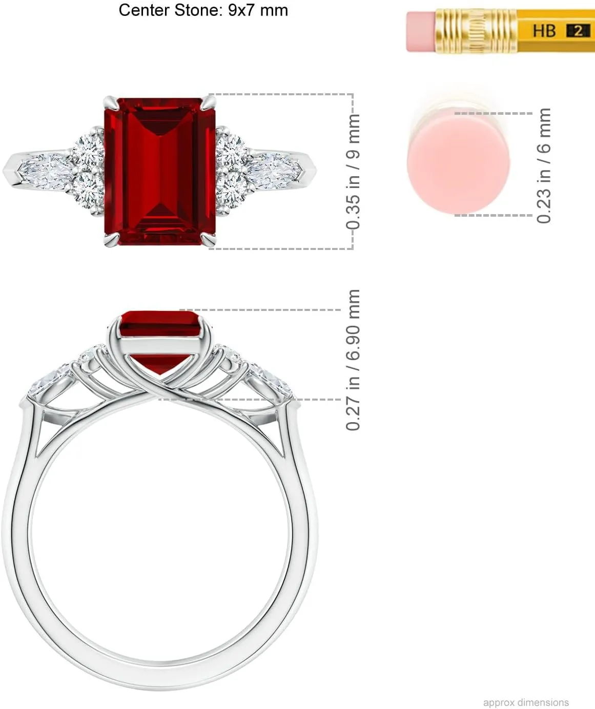 Angara Emerald-Cut Lab Grown Ruby Side Stone Engagement Ring with Diamonds in 14K Solid Gold/Platinum | July Birthstone, Birthday, Anniversary, Wedding Jewelry Gift for Women