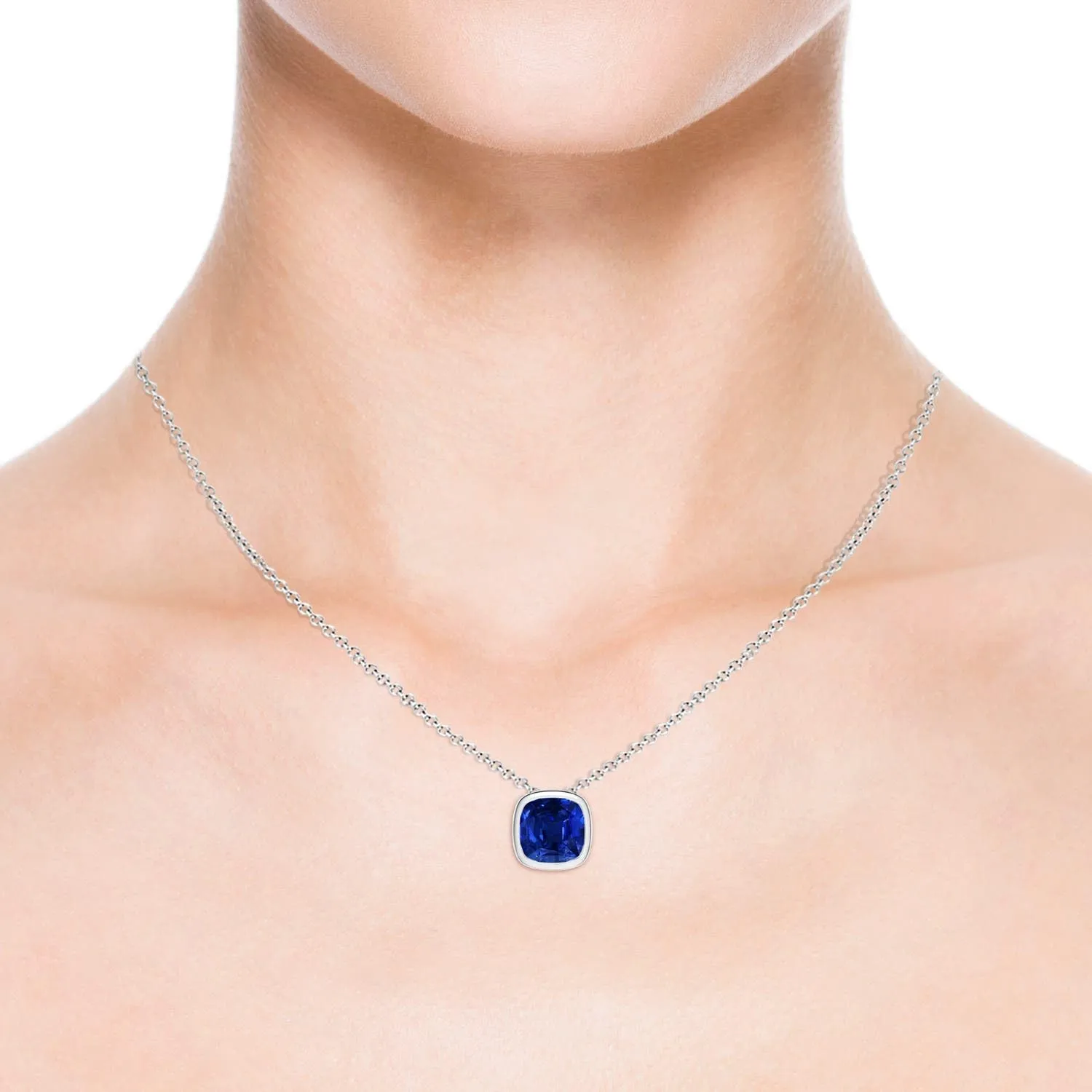 Angara Lab Grown Bezel-Set Cushion Blue Sapphire Solitaire Pendant in 14K Solid Gold/Platinum | September Birthstone, Birthday, Engagement, Anniversary, Wedding Jewelry Gift for Women