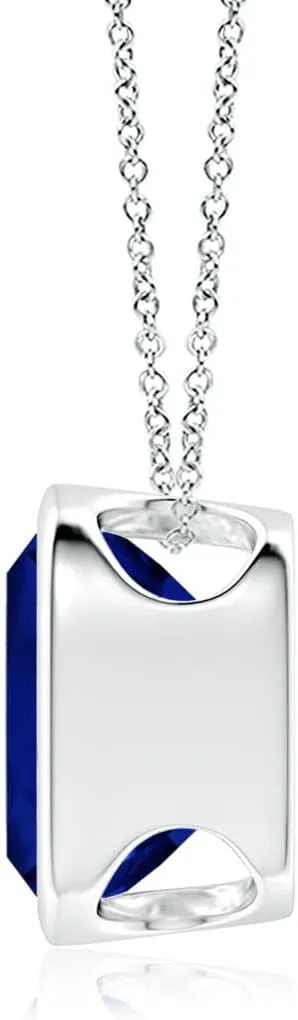 Angara Lab Grown Bezel-Set Cushion Blue Sapphire Solitaire Pendant in 14K Solid Gold/Platinum | September Birthstone, Birthday, Engagement, Anniversary, Wedding Jewelry Gift for Women