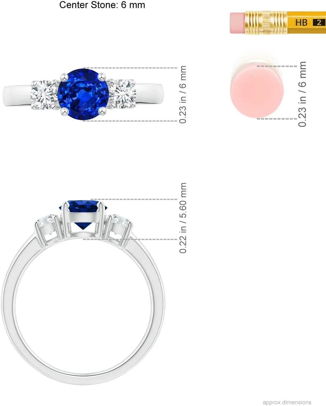 Angara Lab Grown Classic Blue Sapphire and Lab Diamond Three Stone Engagement Ring in Silver / 14K Solid Gold/Platinum | September Birthstone, Birthday, Anniversary, Wedding Jewelry Gift for Women