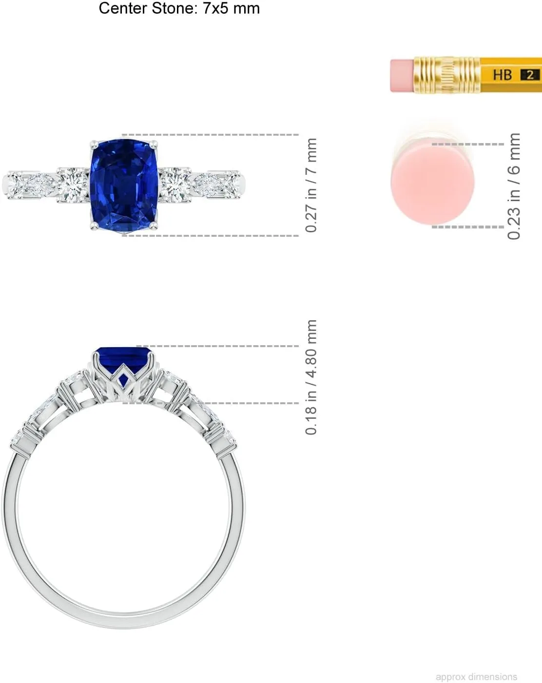 Angara Lab Grown Classic Cushion Rectangular Blue Sapphire Side Stone Engagement Ring in 14K Solid Gold/Platinum | September Birthstone, Birthday, Anniversary, Wedding Jewelry Gift for Women