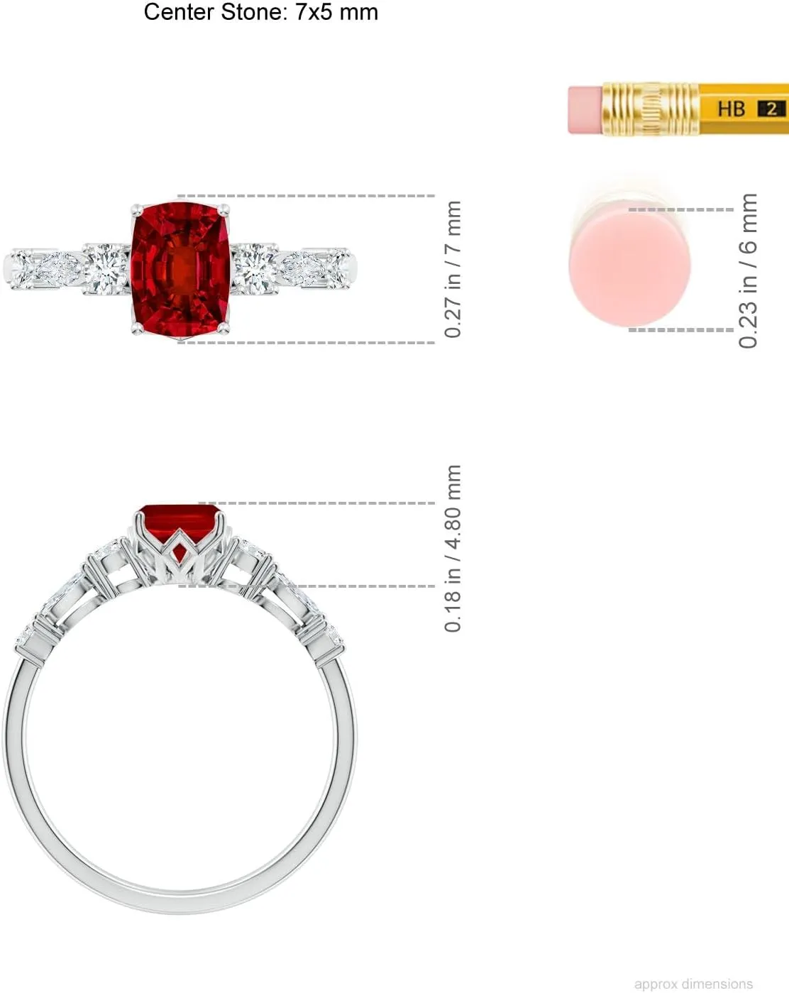 Angara Lab Grown Classic Cushion Rectangular Ruby Side Stone Engagement Ring in 14K Solid Gold/Platinum | July Birthstone, Birthday, Anniversary, Wedding Jewelry Gift for Women