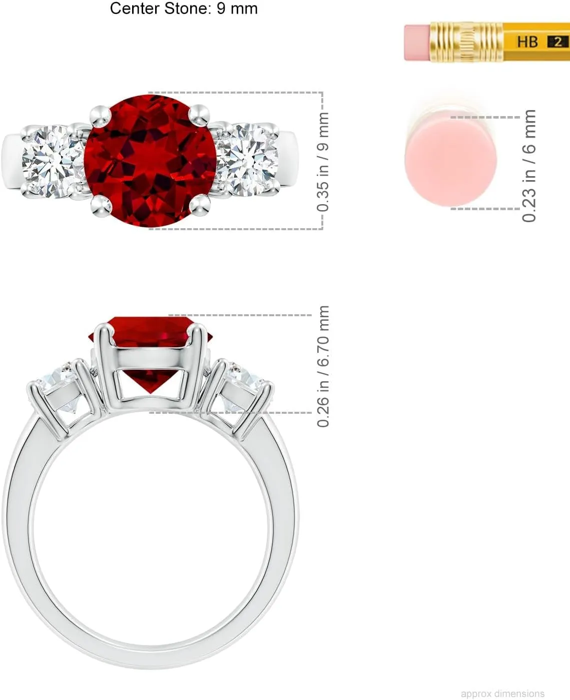Angara Lab Grown Classic Ruby and Lab Diamond Three Stone Engagement Ring in Silver / 14K Solid Gold/Platinum | July Birthstone, Birthday, Anniversary, Wedding Jewelry Gift for Women