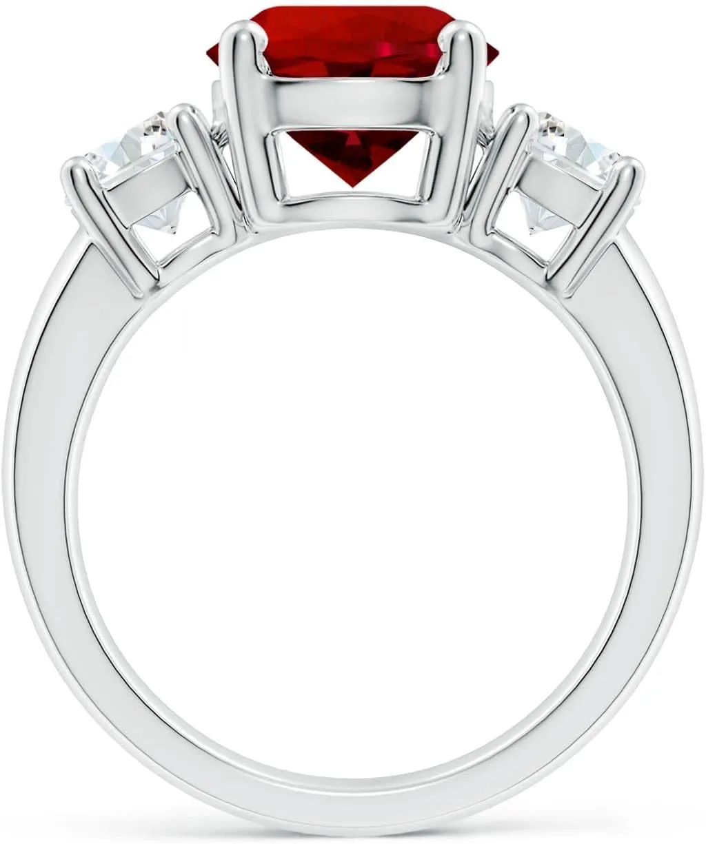 Angara Lab Grown Classic Ruby and Lab Diamond Three Stone Engagement Ring in Silver / 14K Solid Gold/Platinum | July Birthstone, Birthday, Anniversary, Wedding Jewelry Gift for Women
