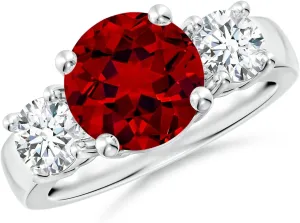 Angara Lab Grown Classic Ruby and Lab Diamond Three Stone Engagement Ring in Silver / 14K Solid Gold/Platinum | July Birthstone, Birthday, Anniversary, Wedding Jewelry Gift for Women
