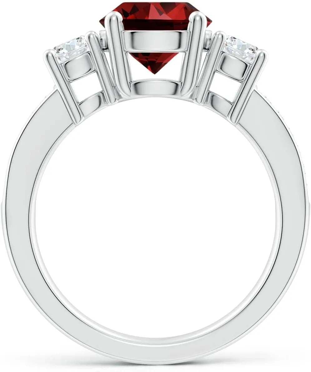 Angara Lab Grown Classic Three Stone Ruby and Lab Diamond Ring in 14K Solid Gold/Platinum | July Birthstone, Birthday, Engagement, Anniversary, Wedding Jewelry Gift for Women
