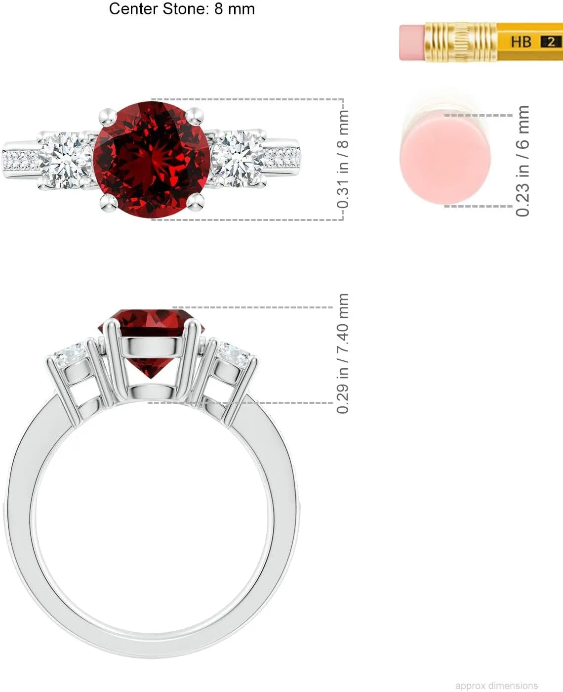 Angara Lab Grown Classic Three Stone Ruby and Lab Diamond Ring in 14K Solid Gold/Platinum | July Birthstone, Birthday, Engagement, Anniversary, Wedding Jewelry Gift for Women