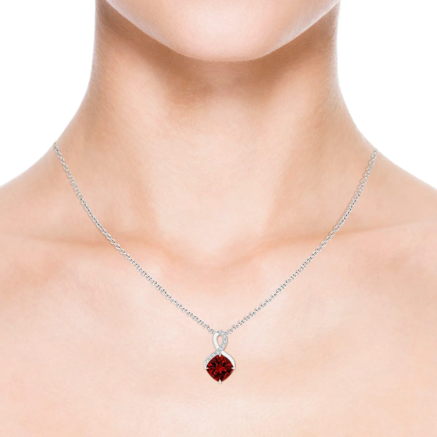 Angara Lab Grown Claw-Set Ruby Infinity Pendant with Lab Diamonds in Silver / 14K Solid Gold/Platinum | July Birthstone, Birthday, Engagement, Anniversary, Wedding Jewelry Gift for Women