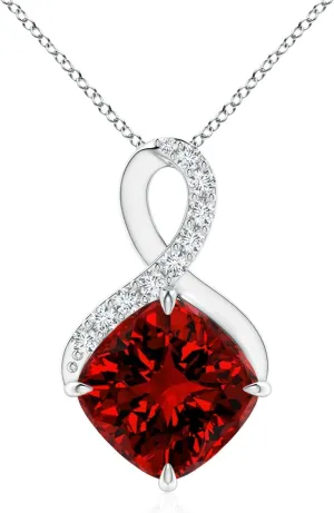 Angara Lab Grown Claw-Set Ruby Infinity Pendant with Lab Diamonds in Silver / 14K Solid Gold/Platinum | July Birthstone, Birthday, Engagement, Anniversary, Wedding Jewelry Gift for Women