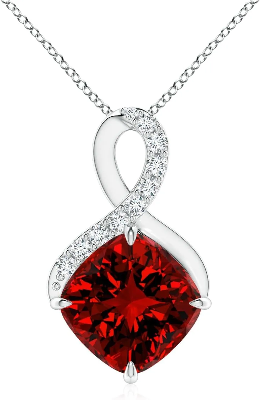 Angara Lab Grown Claw-Set Ruby Infinity Pendant with Lab Diamonds in Silver / 14K Solid Gold/Platinum | July Birthstone, Birthday, Engagement, Anniversary, Wedding Jewelry Gift for Women