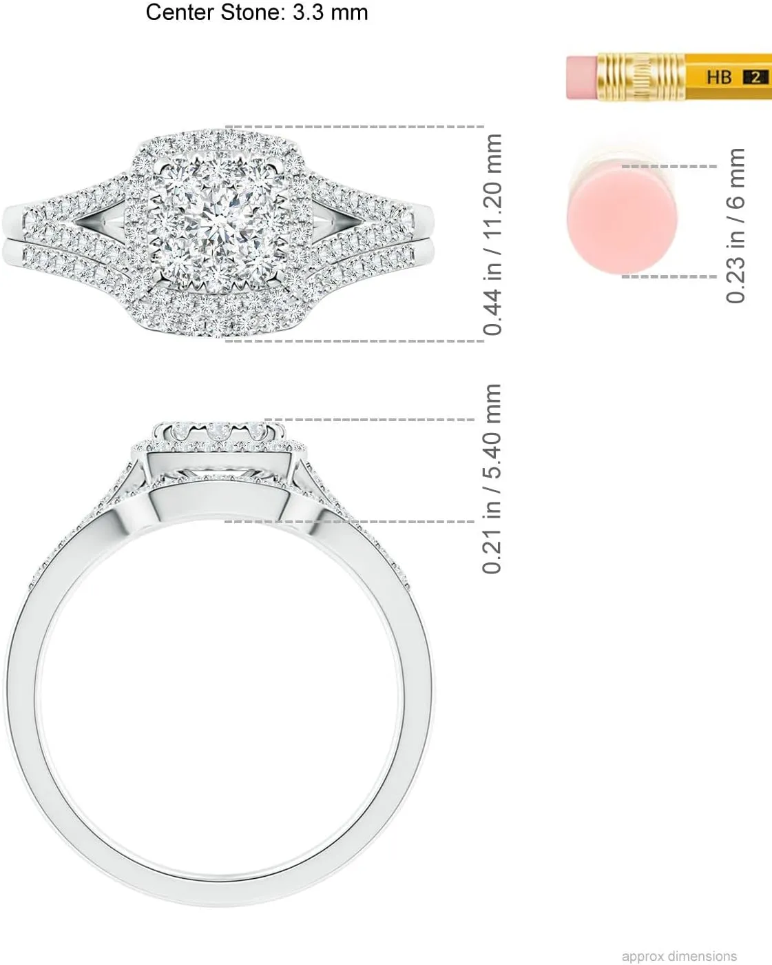 Angara Lab Grown Cushion Composite Diamond Halo Split Shank Bridal Set in Silver / 14K Solid Gold/Platinum | April Birthstone, Birthday, Engagement, Anniversary, Wedding Jewelry Gift for Women