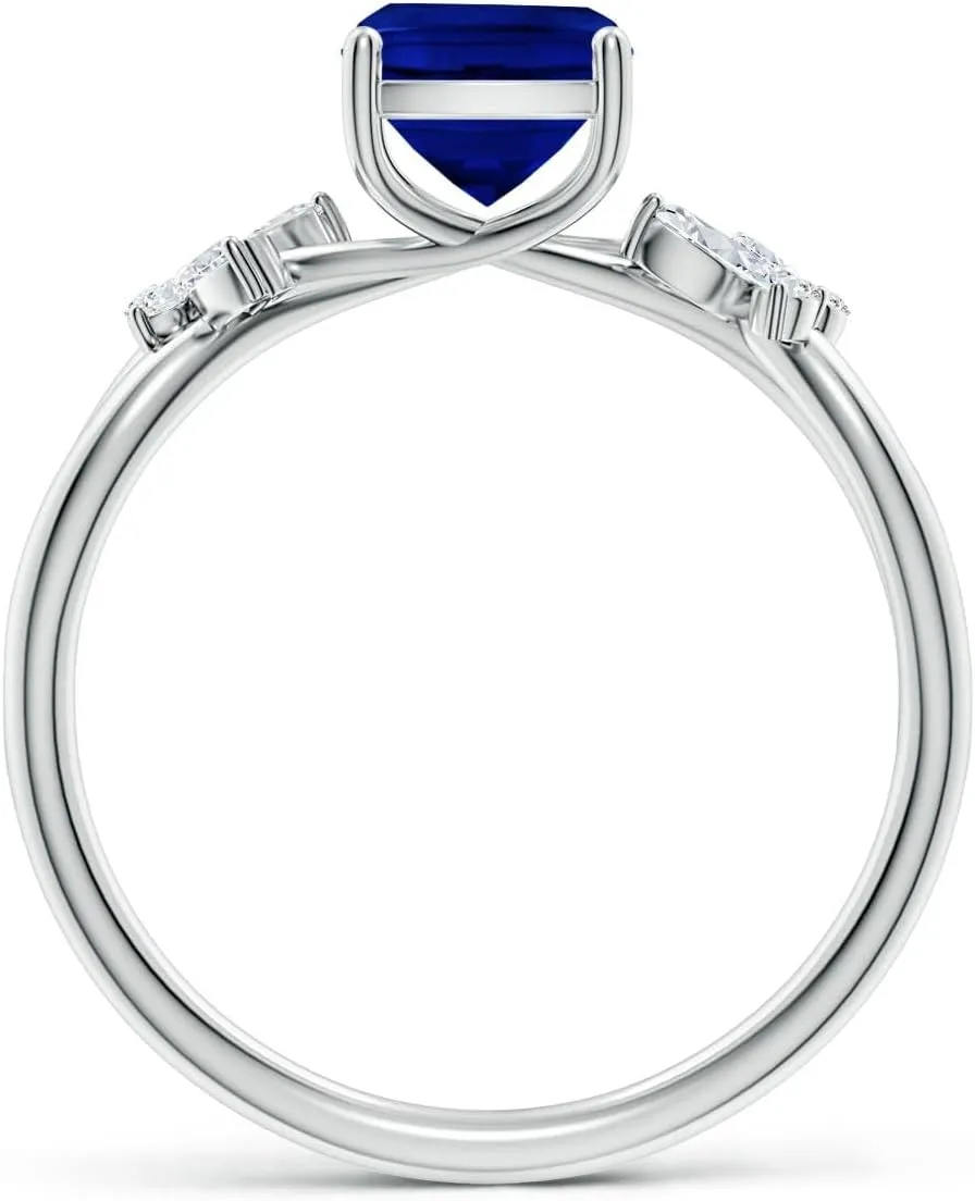 Angara Lab Grown Cushion Rectangular Blue Sapphire Butterfly Engagement Ring in 14K Solid Gold/Platinum | September Birthstone, Birthday, Anniversary, Wedding Jewelry Gift for Women
