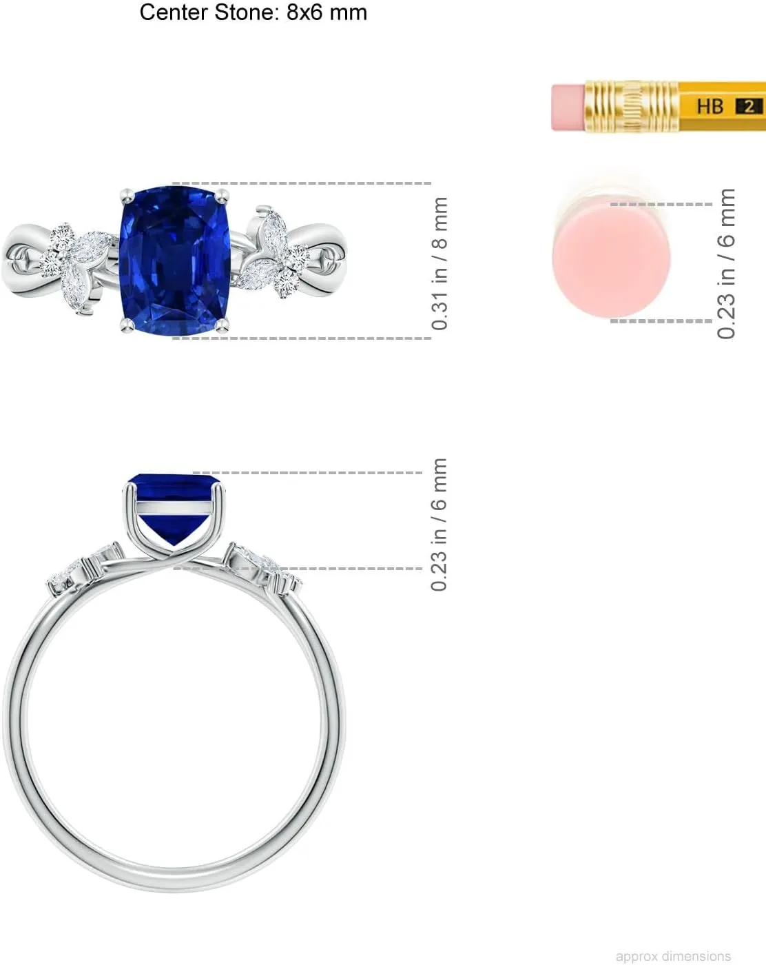 Angara Lab Grown Cushion Rectangular Blue Sapphire Butterfly Engagement Ring in 14K Solid Gold/Platinum | September Birthstone, Birthday, Anniversary, Wedding Jewelry Gift for Women