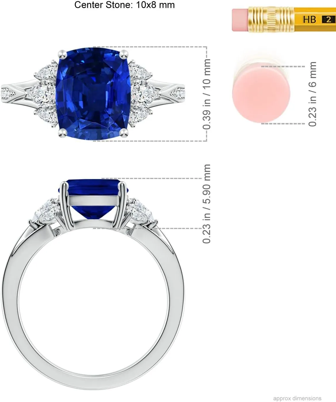 Angara Lab Grown Cushion Rectangular Blue Sapphire Engagement Ring with Lab Pear Diamonds in 14K Solid Gold/Platinum | September Birthstone, Birthday, Anniversary, Wedding Jewelry Gift for Women