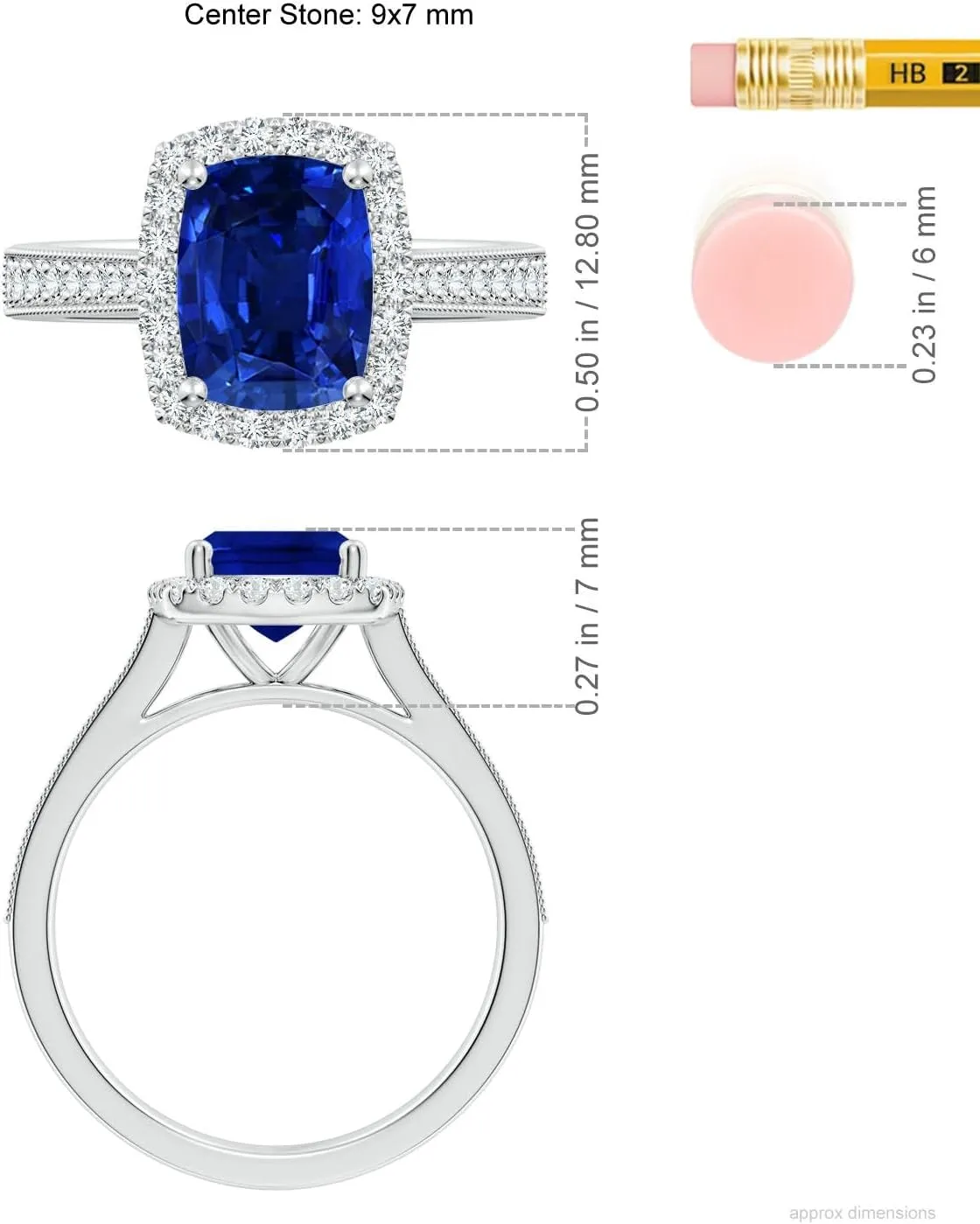 Angara Lab Grown Cushion Rectangular Blue Sapphire Reverse Tapered Shank Halo Engagement Ring in 14K Solid Gold/Platinum | September Birthstone, Birthday, Anniversary, Wedding Jewelry Gift for Women