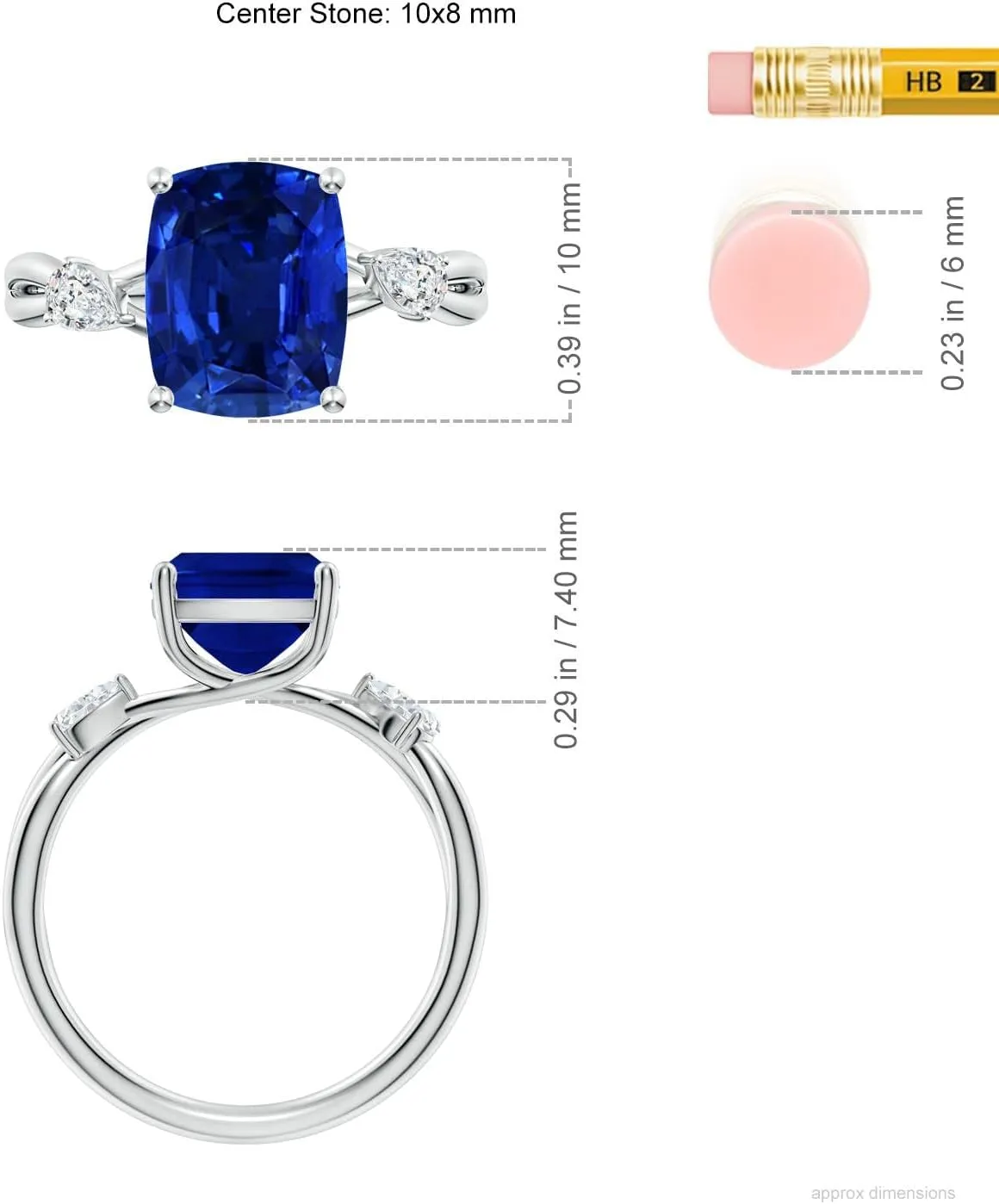 Angara Lab Grown Cushion Rectangular Blue Sapphire Side Stone Engagement Ring in 14K Solid Gold/Platinum | September Birthstone, Birthday, Anniversary, Wedding Jewelry Gift for Women