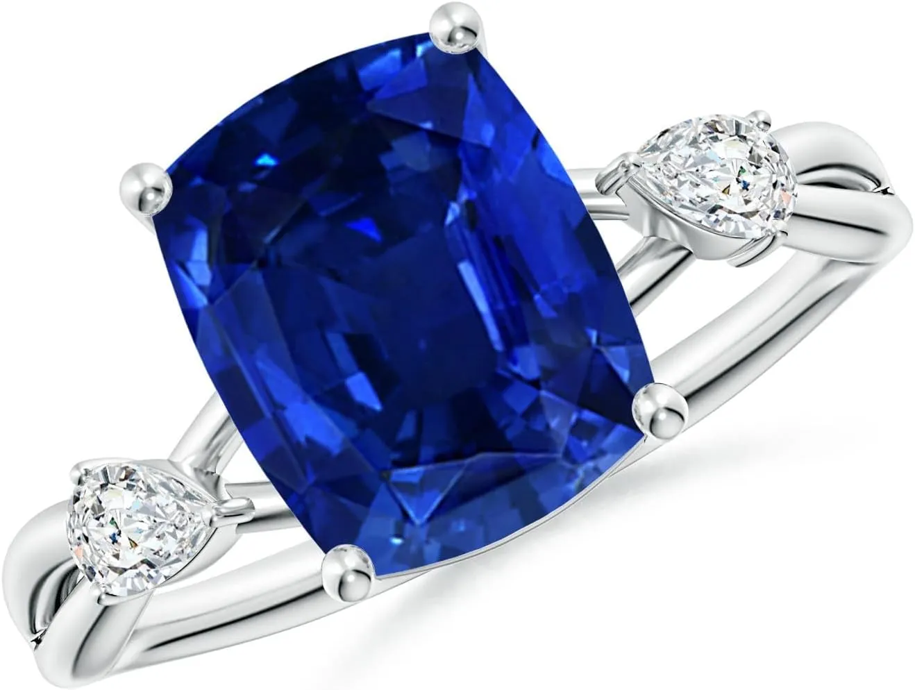 Angara Lab Grown Cushion Rectangular Blue Sapphire Side Stone Engagement Ring in 14K Solid Gold/Platinum | September Birthstone, Birthday, Anniversary, Wedding Jewelry Gift for Women