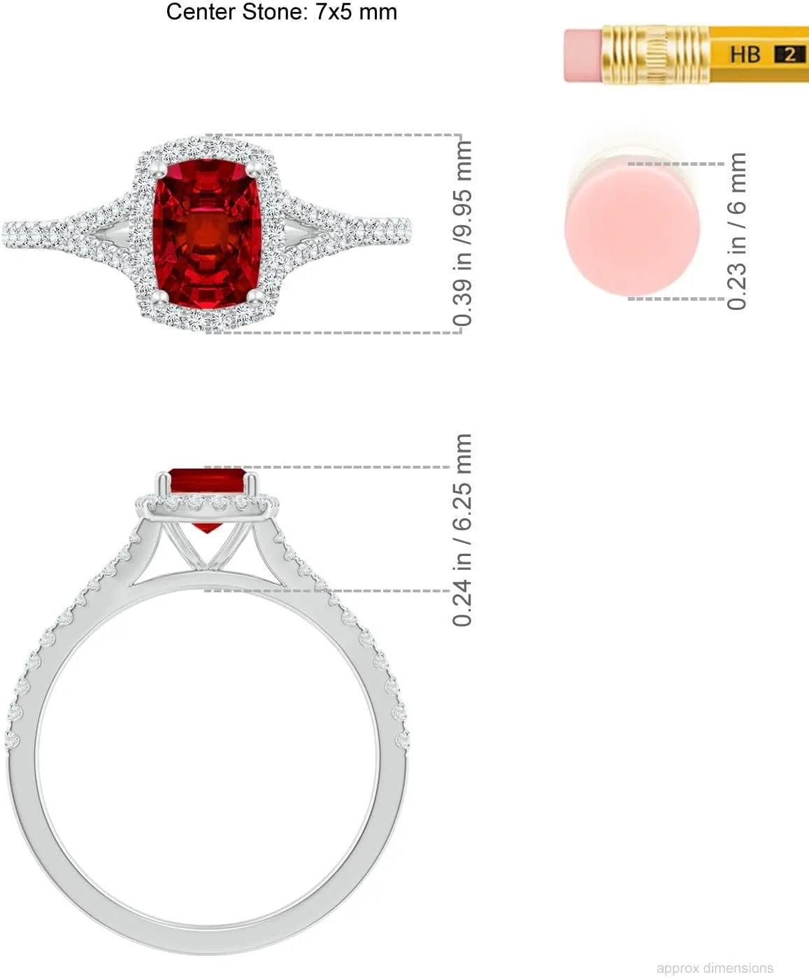 Angara Lab Grown Cushion Rectangular Ruby Halo Split Shank Engagement Ring in 14K Solid Gold/Platinum | July Birthstone, Birthday, Anniversary, Wedding Jewelry Gift for Women