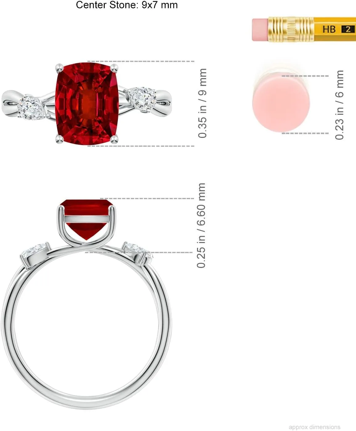 Angara Lab Grown Cushion Rectangular Ruby Side Stone Engagement Ring in 14K Solid Gold/Platinum | July Birthstone, Birthday, Anniversary, Wedding Jewelry Gift for Women