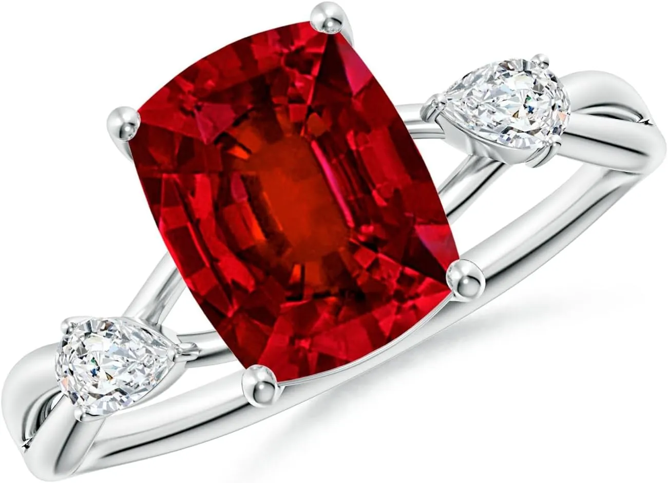 Angara Lab Grown Cushion Rectangular Ruby Side Stone Engagement Ring in 14K Solid Gold/Platinum | July Birthstone, Birthday, Anniversary, Wedding Jewelry Gift for Women