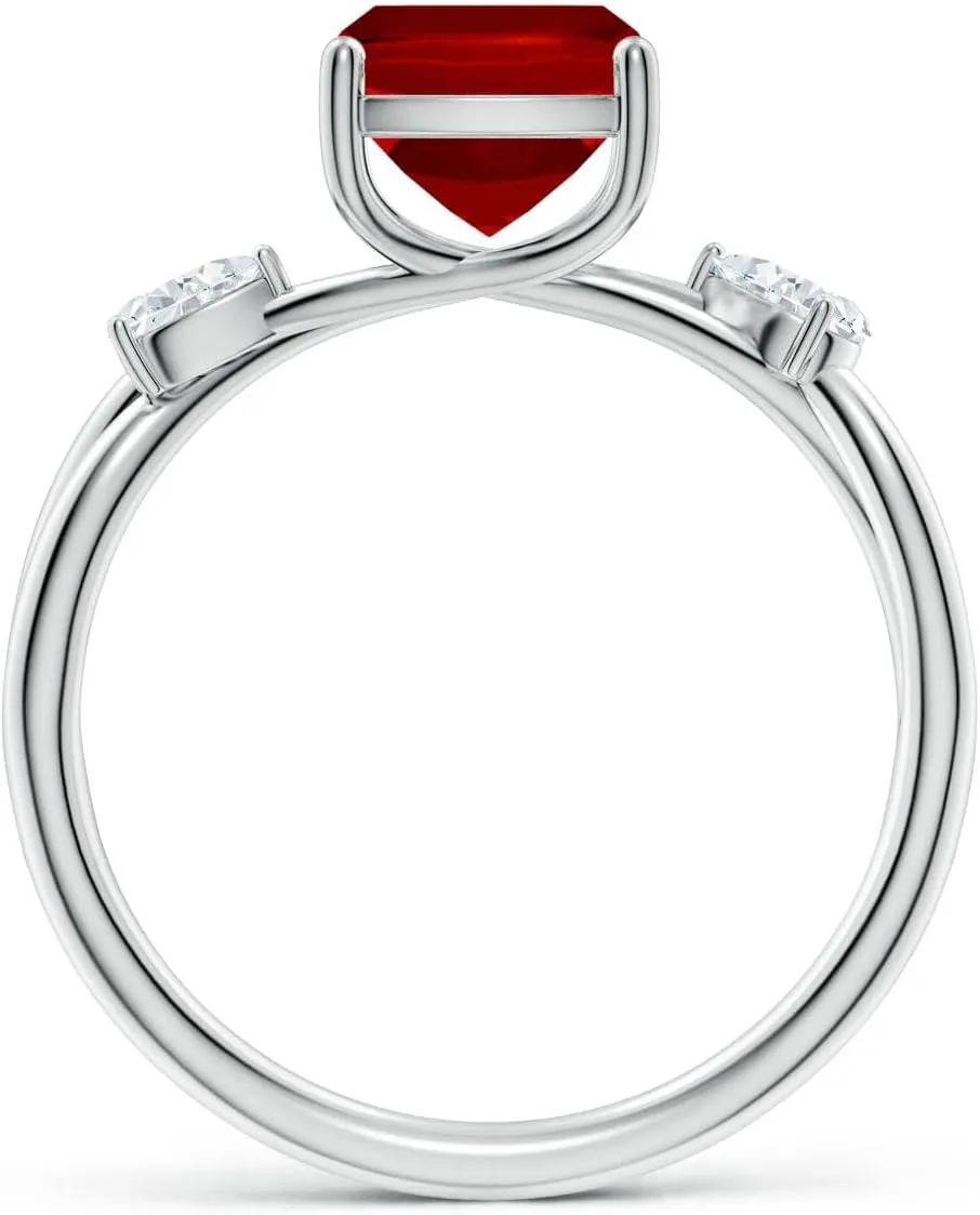 Angara Lab Grown Cushion Rectangular Ruby Side Stone Engagement Ring in 14K Solid Gold/Platinum | July Birthstone, Birthday, Anniversary, Wedding Jewelry Gift for Women