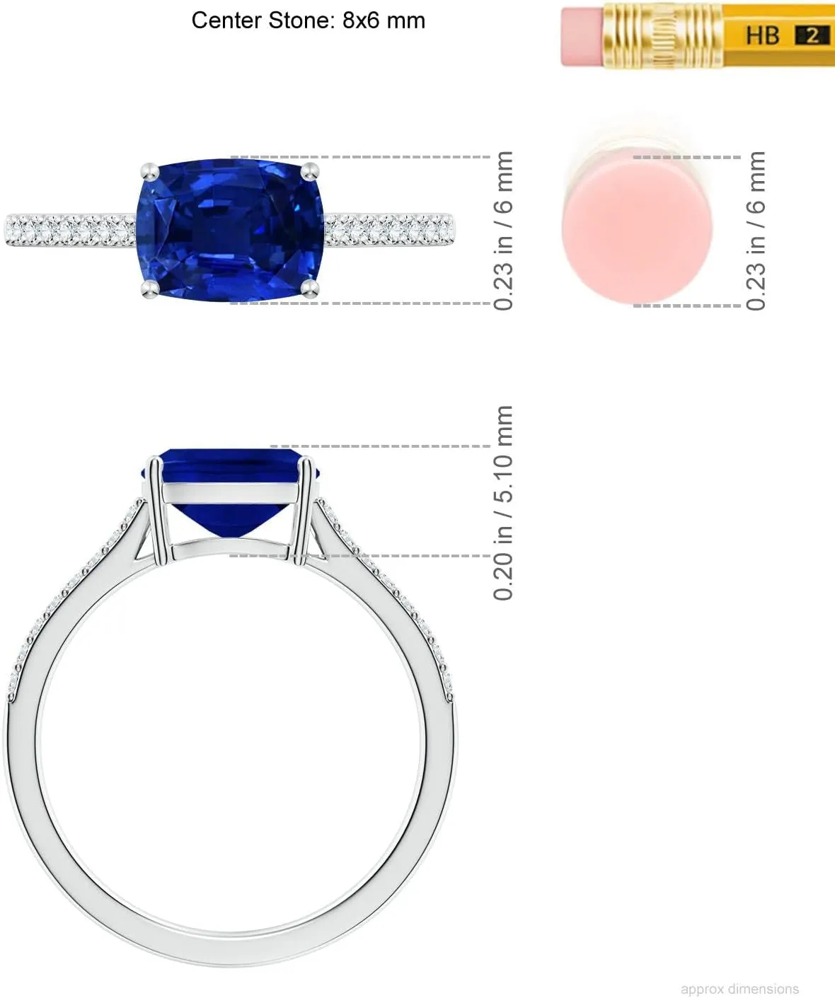 Angara Lab Grown East-West Cushion Rectangular Blue Sapphire Cathedral Engagement Ring in 14K Solid Gold/Platinum | September Birthstone, Birthday, Anniversary, Wedding Jewelry Gift for Women
