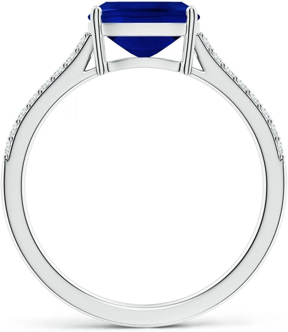 Angara Lab Grown East-West Cushion Rectangular Blue Sapphire Cathedral Engagement Ring in 14K Solid Gold/Platinum | September Birthstone, Birthday, Anniversary, Wedding Jewelry Gift for Women