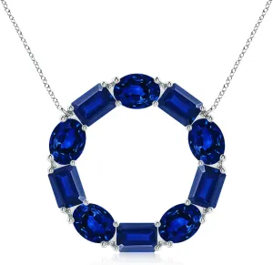 Angara Lab Grown Emerald-Cut and Oval Blue Sapphire Circle of Life Pendant in Silver / 14K Solid Gold/Platinum | September Birthstone, Birthday, Engagement, Anniversary Jewelry Gift for Women