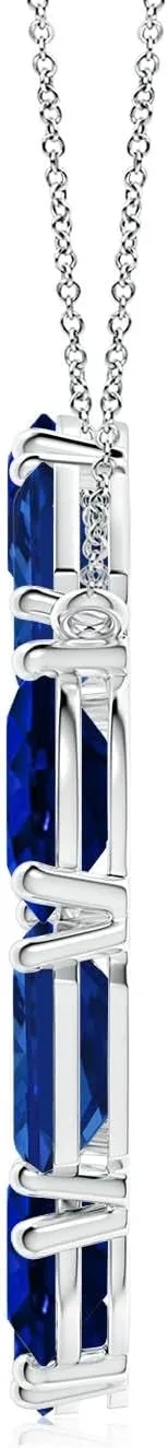 Angara Lab Grown Emerald-Cut and Oval Blue Sapphire Circle of Life Pendant in Silver / 14K Solid Gold/Platinum | September Birthstone, Birthday, Engagement, Anniversary Jewelry Gift for Women