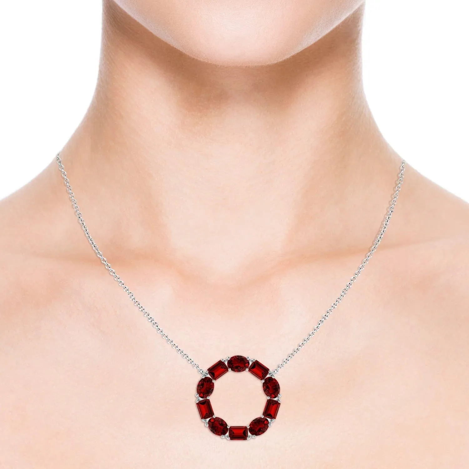 Angara Lab Grown Emerald-Cut and Oval Ruby Circle of Life Pendant in Silver / 14K Solid Gold/Platinum | July Birthstone, Birthday, Engagement, Anniversary, Wedding Jewelry Gift for Women