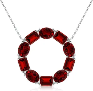 Angara Lab Grown Emerald-Cut and Oval Ruby Circle of Life Pendant in Silver / 14K Solid Gold/Platinum | July Birthstone, Birthday, Engagement, Anniversary, Wedding Jewelry Gift for Women