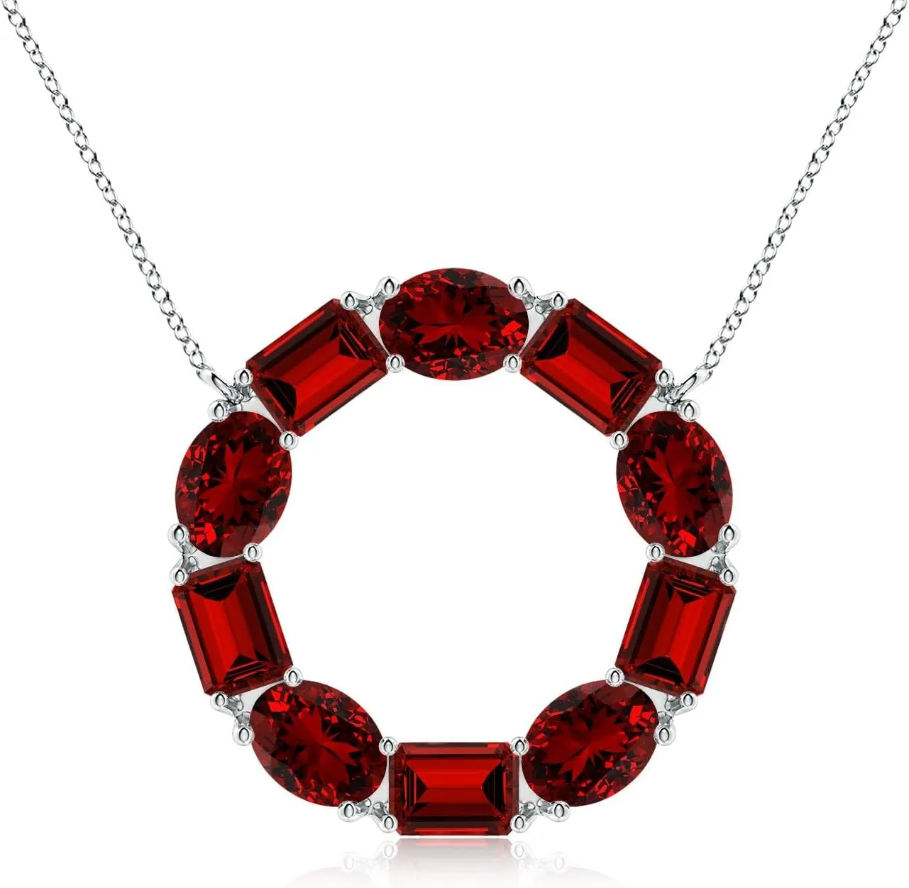 Angara Lab Grown Emerald-Cut and Oval Ruby Circle of Life Pendant in Silver / 14K Solid Gold/Platinum | July Birthstone, Birthday, Engagement, Anniversary, Wedding Jewelry Gift for Women