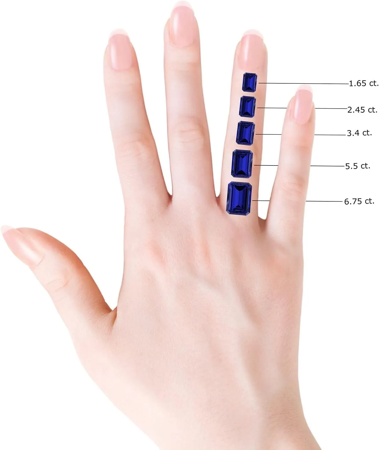 Angara Lab Grown Emerald-Cut Blue Sapphire and Half Moon Lab Diamond Ring in Silver / 14K Solid Gold/Platinum | September Birthstone, Birthday, Engagement, Anniversary Jewelry Gift for Women