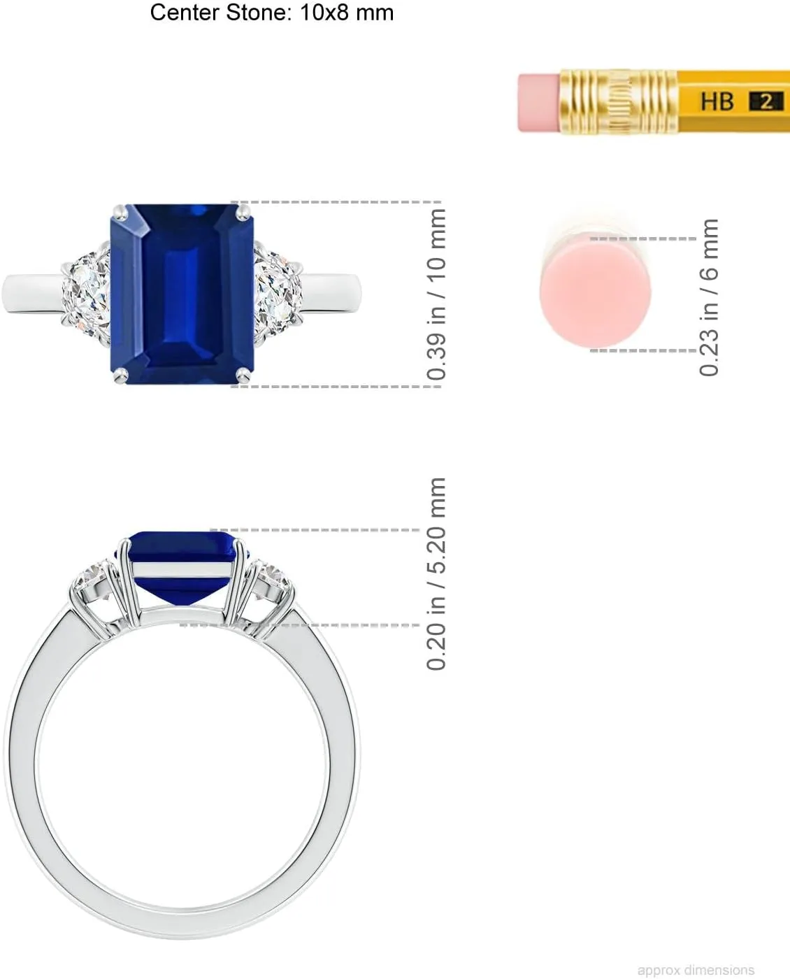 Angara Lab Grown Emerald-Cut Blue Sapphire and Half Moon Lab Diamond Ring in Silver / 14K Solid Gold/Platinum | September Birthstone, Birthday, Engagement, Anniversary Jewelry Gift for Women