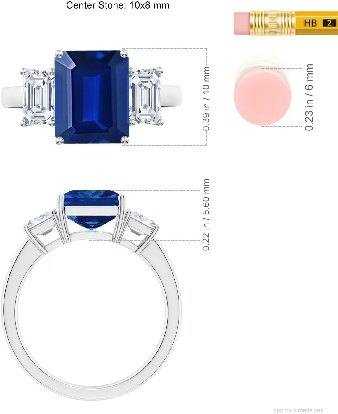 Angara Lab Grown Emerald-Cut Blue Sapphire and Lab Diamond Three Stone Ring in Silver / 14K Solid Gold/Platinum | September Birthstone, Birthday, Engagement, Anniversary Jewelry Gift for Women