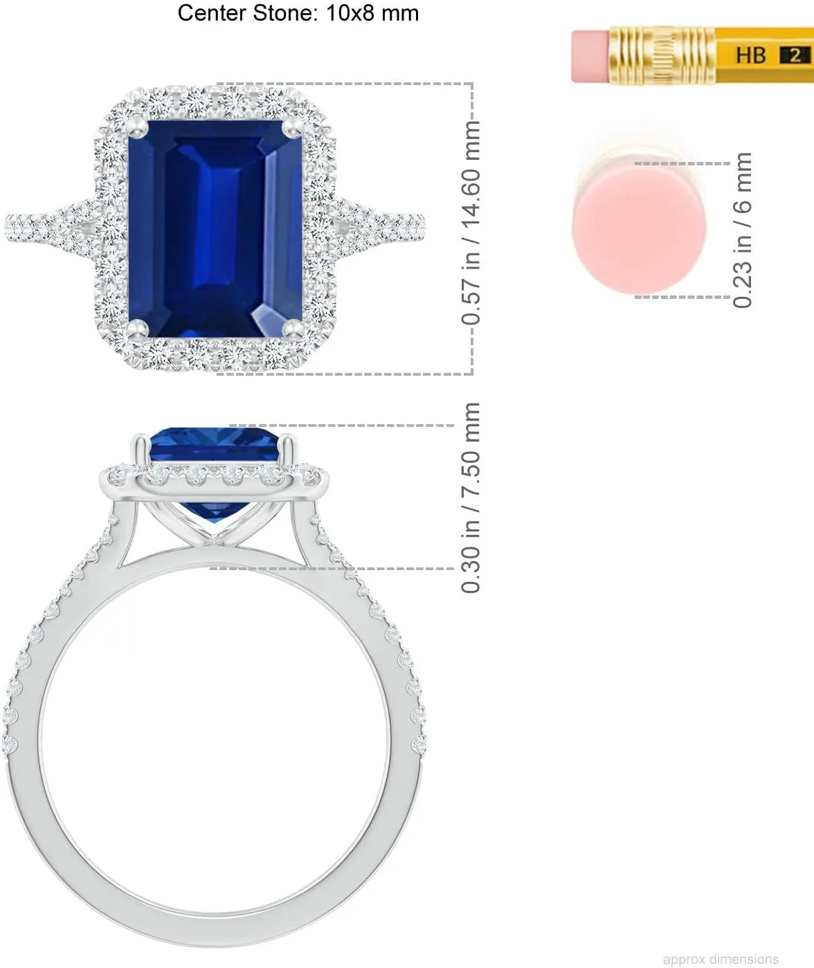 Angara Lab Grown Emerald-Cut Blue Sapphire Halo Split Shank Engagement Ring in 14K Solid Gold/Platinum | September Birthstone, Birthday, Anniversary, Wedding Jewelry Gift for Women