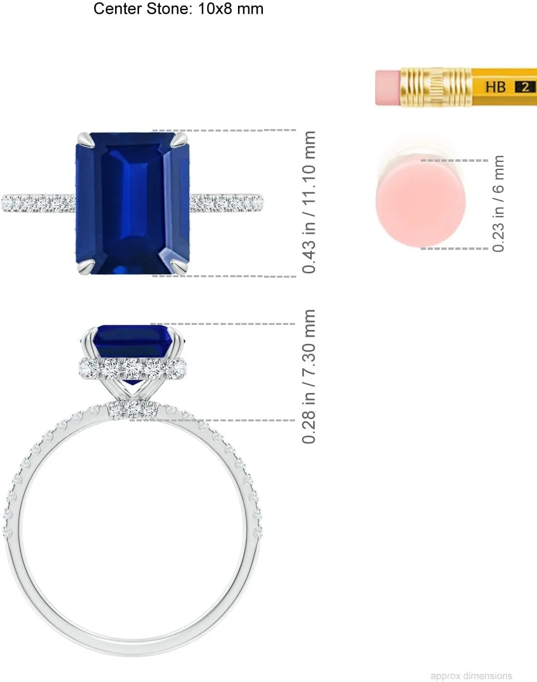 Angara Lab Grown Emerald-Cut Blue Sapphire Hidden Halo Classic Engagement Ring in 14K Solid Gold/Platinum | September Birthstone, Birthday, Anniversary, Wedding Jewelry Gift for Women