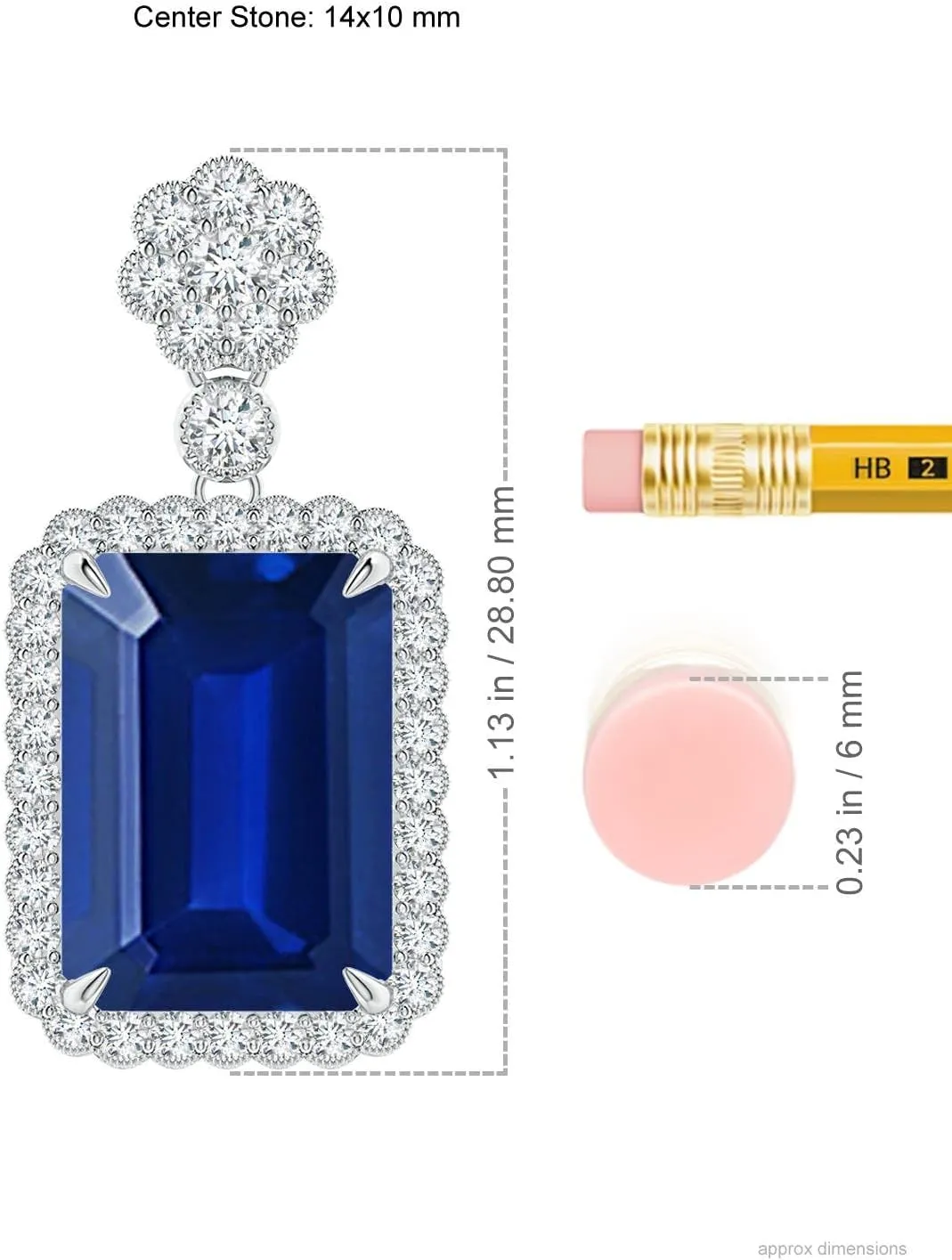 Angara Lab Grown Emerald cut Blue Sapphire Pendant with Floral Bale in Silver / 14K Solid Gold/Platinum | September Birthstone, Birthday, Engagement, Anniversary, Wedding Jewelry Gift for Women