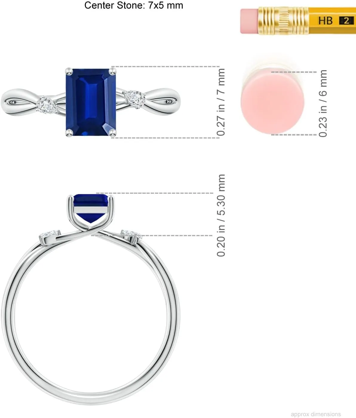 Angara Lab Grown Emerald-Cut Blue Sapphire Side Stone Engagement Ring in 14K Solid Gold/Platinum | September Birthstone, Birthday, Anniversary, Wedding Jewelry Gift for Women