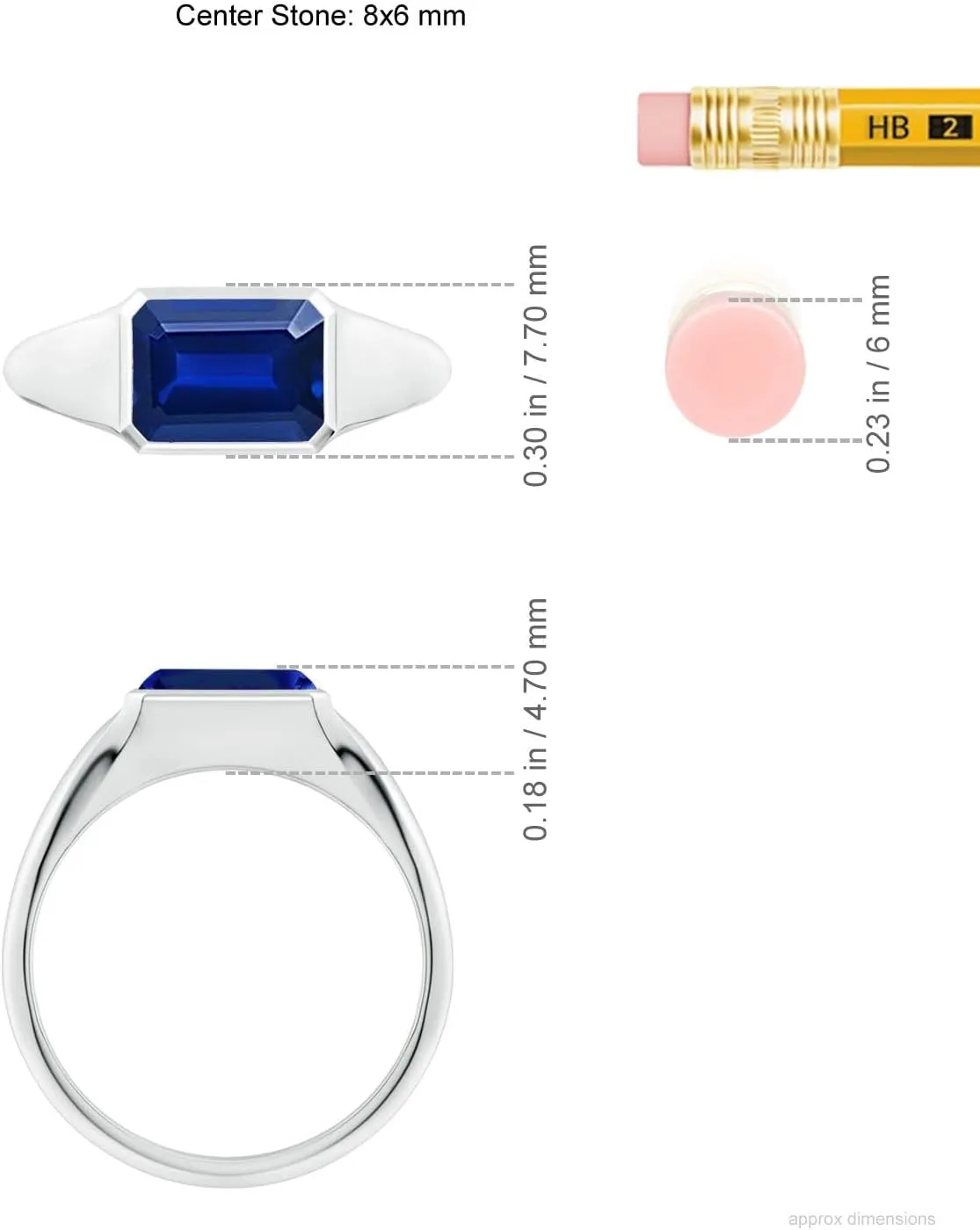 Angara Lab Grown Emerald-Cut Blue Sapphire Signet Ring in Silver / 14K Solid Gold/Platinum | September Birthstone, Birthday, Engagement, Anniversary, Wedding Jewelry Gift for Women