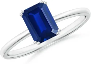 Angara Lab Grown Emerald-Cut Blue Sapphire Solitaire Classic Engagement Ring in 14K Solid Gold/Platinum | September Birthstone, Birthday, Anniversary, Wedding Jewelry Gift for Women