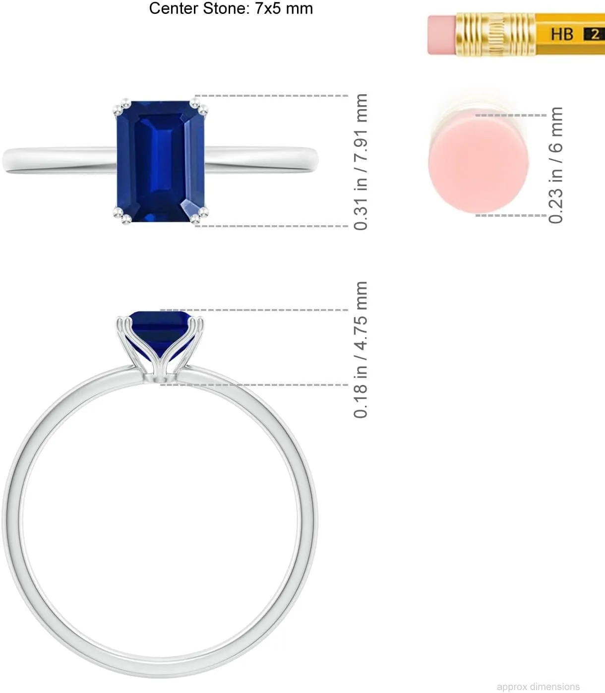Angara Lab Grown Emerald-Cut Blue Sapphire Solitaire Classic Engagement Ring in 14K Solid Gold/Platinum | September Birthstone, Birthday, Anniversary, Wedding Jewelry Gift for Women