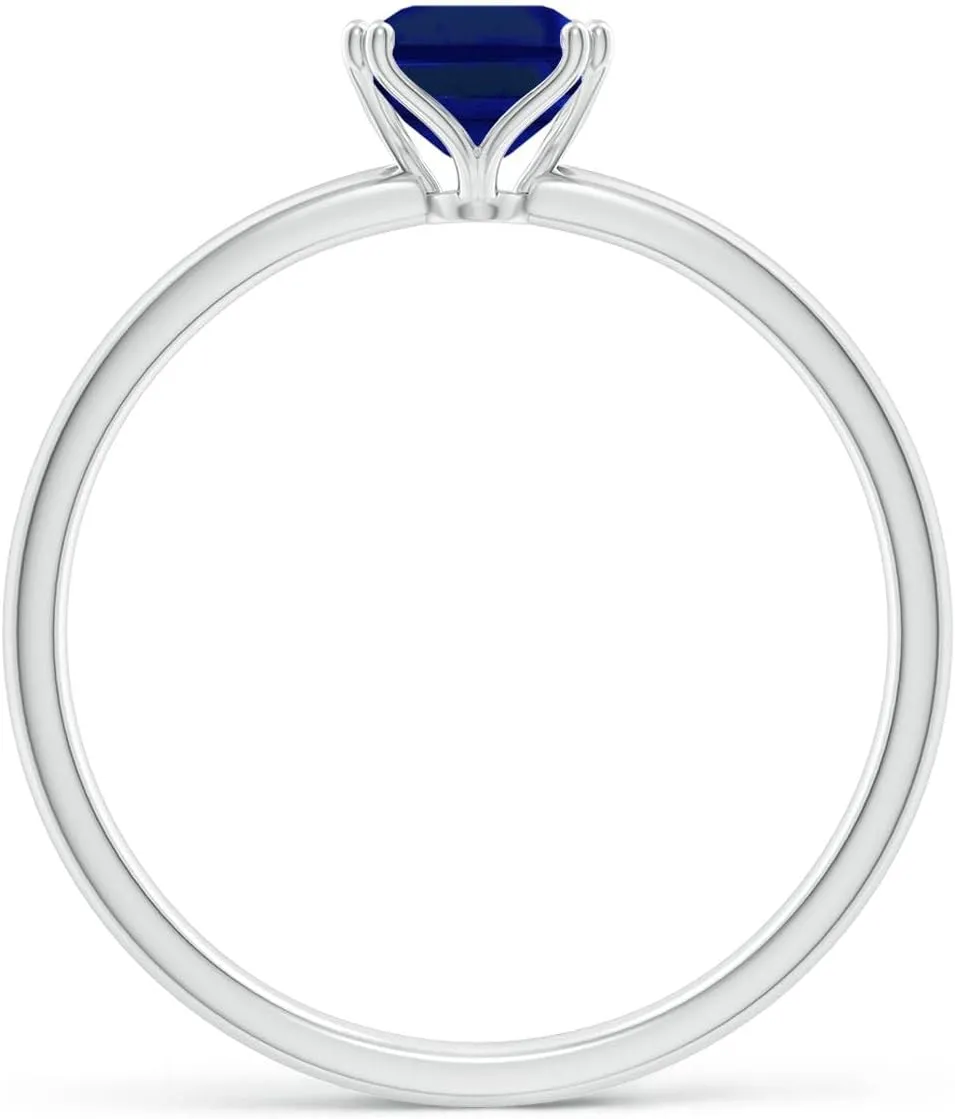 Angara Lab Grown Emerald-Cut Blue Sapphire Solitaire Classic Engagement Ring in 14K Solid Gold/Platinum | September Birthstone, Birthday, Anniversary, Wedding Jewelry Gift for Women