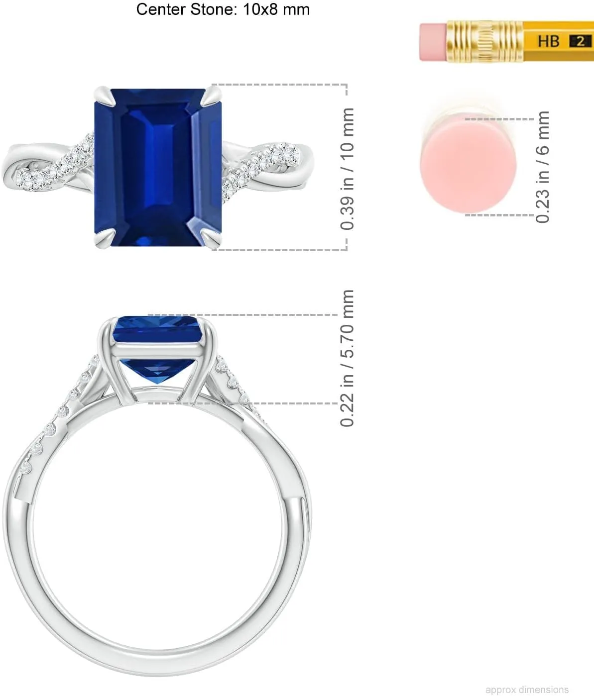 Angara Lab Grown Emerald-Cut Blue Sapphire Twisted Shank Engagement Ring in 14K Solid Gold/Platinum | September Birthstone, Birthday, Anniversary, Wedding Jewelry Gift for Women