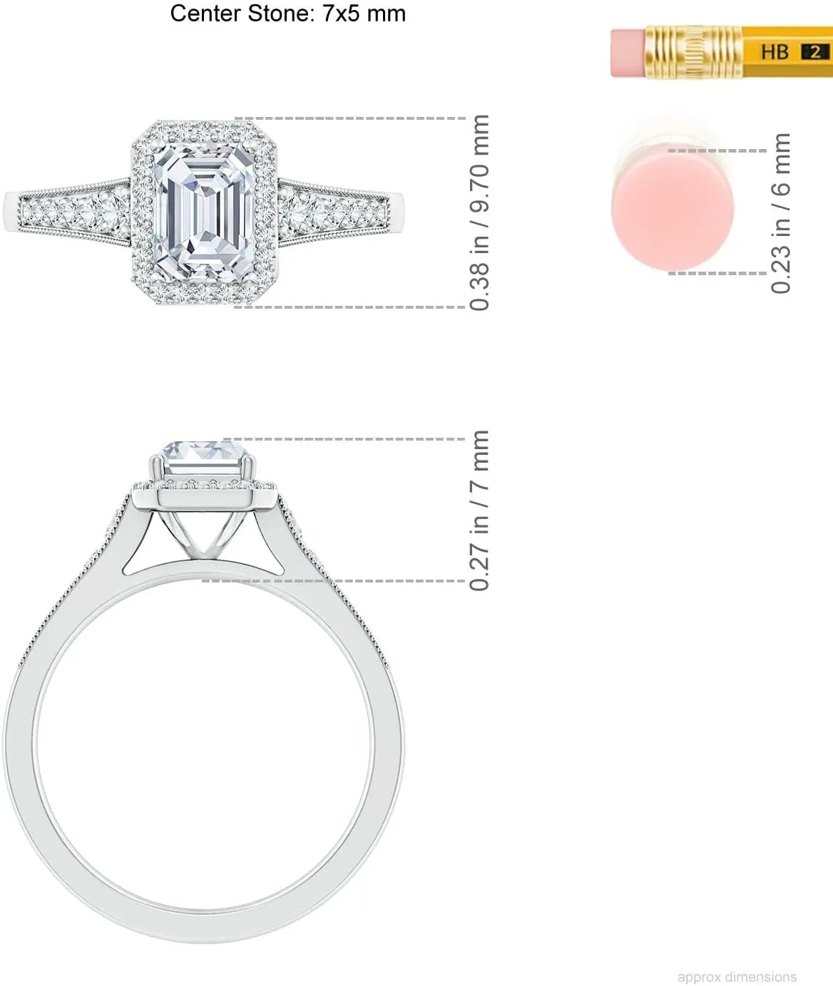 Angara Lab Grown Emerald-Cut Diamond Halo Engagement Ring with Milgrain in Silver / 14K Solid Gold/Platinum | April Birthstone, Birthday, Anniversary, Wedding Jewelry Gift for Women