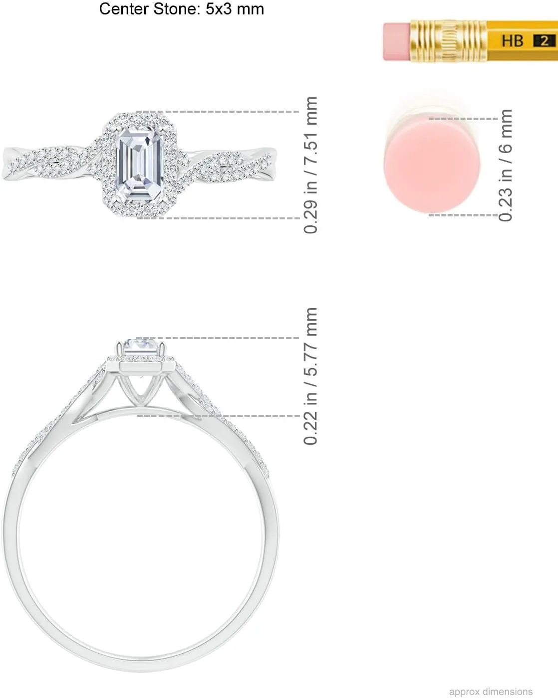Angara Lab Grown Emerald-Cut Diamond Halo Twisted Shank Ring in Silver / 14K Solid Gold/Platinum | April Birthstone, Birthday, Engagement, Anniversary, Wedding Jewelry Gift for Women