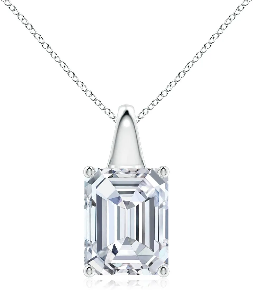 Angara Lab Grown Emerald-Cut Diamond Solitaire Pendant in 14K Solid Gold/Platinum | April Birthstone, Birthday, Engagement, Anniversary, Wedding Jewelry Gift for Women