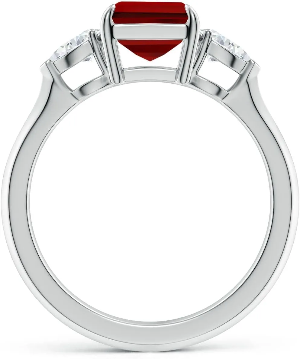 Angara Lab Grown Emerald-Cut Ruby and Pear Diamond Three Stone Engagement Ring in 14K Solid Gold/Platinum | July Birthstone, Birthday, Anniversary, Wedding Jewelry Gift for Women