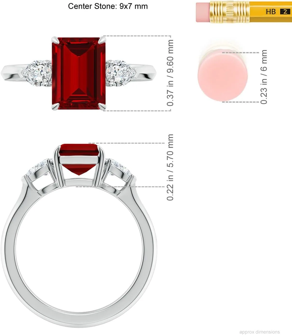 Angara Lab Grown Emerald-Cut Ruby and Pear Diamond Three Stone Engagement Ring in 14K Solid Gold/Platinum | July Birthstone, Birthday, Anniversary, Wedding Jewelry Gift for Women