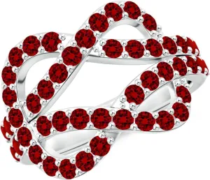 Angara Lab Grown Encrusted Ruby Infinity Knot Ring in 14K Solid Gold/Platinum | July Birthstone, Birthday, Engagement, Anniversary, Wedding Jewelry Gift for Women